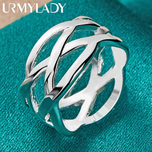 URMYLADY Bạc 925 Lưới Dệt 5-10 # Nhẫn Nam Nữ Cưới Quyến Rũ Đính Hôn Trang Sức Thời Trang