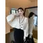 LUImo V Ne Màu Tương Phản Batwing Tay Áo Khoác Ngoài Sang Trọng Nút Áo Len Cardigan SBS