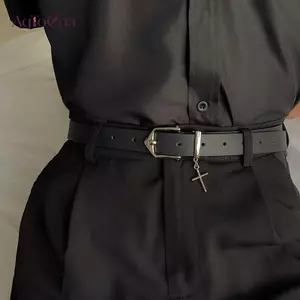 AqToCna Punk Chữ Thập Mặt Dây Jean Quần Thắt Lưng Thời Trang Retro Nam Nữ Dây Thắt Lưng Da PU Kim Loại Pin Bule Hip Hop Dây Thắt Lưng AqToCna