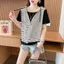 Áo thun ngắn tay sọc mùa hè thời trang mới giản dị phong cách ngắn có mũ trùm đầu phiên bản Hàn Quốc dành cho nữ