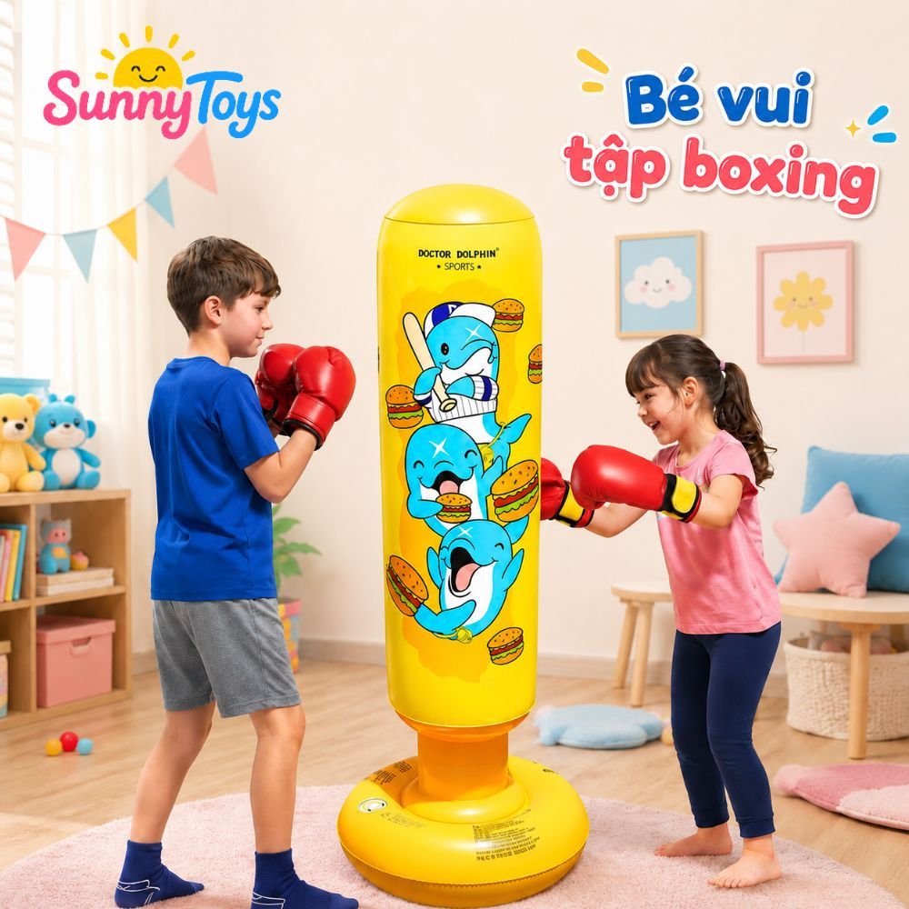 Trụ Boxing Đấm Bốc Hơi SunnyToys Cao 1m2 Màu Vàng -  Kèm Bơm Cho Bé Vận Động