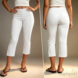 MAPLEPOET-Nữ Slim Fit Capri Quần cạp cao bên xẻ viền mềm mại co giãn cho thường ngày