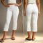 MAPLEPOET-Nữ Slim Fit Capri Quần cạp cao bên xẻ viền mềm mại co giãn cho thường ngày