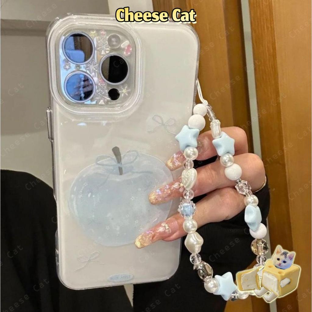 Táo nơ xanh Ốp điện thoại ins cho iPhone 13 14 12 11 15 16 17 Pro Max 17 Air Xs XR 7Plus