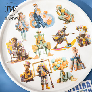 JIANWU Vintage Nghệ Thuật Nhân Vật Hoa Phong Cảnh Chất Liệu Cắt Kéo Thêu Sò PET Miếng Dán Sáng Tạo DIY Tạp Chí Văn Phòng Phẩm