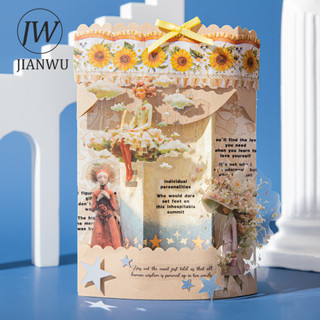 JIANWU Vintage Nghệ Thuật Nhân Vật Hoa Phong Cảnh Chất Liệu Cắt Kéo Thêu Sò PET Miếng Dán Sáng Tạo DIY Tạp Chí Văn Phòng Phẩm