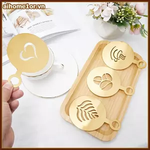 AIHOM 4 Bộ Stencil cà phê bằng thép không gỉ cho Cappuccino Art Cake Cookie Trang trí công cụ để sử dụng Barista tại nhà,