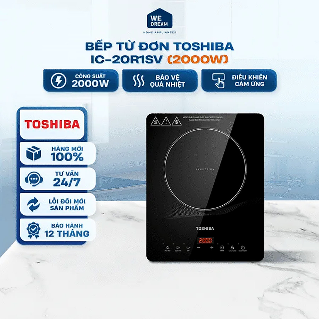Bếp Điện Từ Đơn Toshiba IC-20R1SV 2000W Mặt Kính Ceramic - Hàng Chính Hãng