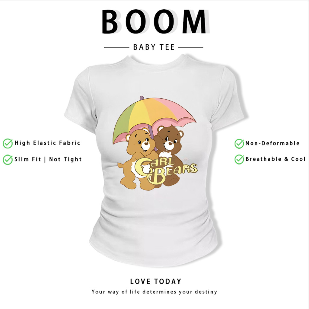BOOM Áo Baby Tee Nữ Cotton Ôm Body-Áo Thun Ngắn Tay Y2K In Hình PhongCách Mùa Hè, Cổ Tròn Hàng Đầucách hàn quốc phong184