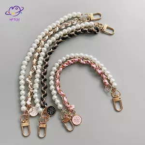 HFTOY Vintage Túi Ngọc Trai Dây Đeo Cho Túi Xách Dây Xích Hai Lớp Ngọc Trai Điện Thoại Dây Ví Tinh Tế Thay Thế Tay Cầm Túi Phụ Kiện ~