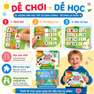 Busy book bóc dán – Tái sử dụng nhiều lần – 4 chủ đề: alphabet, số đếm, trang trại,đại dương – Rèn luyện tư duy&quan sát