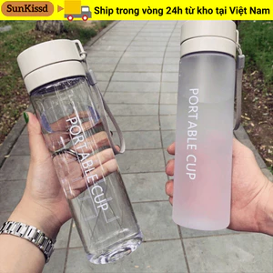 Cốc nước SUNKISSD, có dây buộc Chai nước thể thao dung tích lớn, Cốc nhựa 800ML mờ trong suốt cho trẻ em