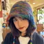 PNPIA- Mũ beanie đan sọc cầu vồng mới dành cho nữ Cô gái mùa đông ấm áp Móc bảo vệ tai