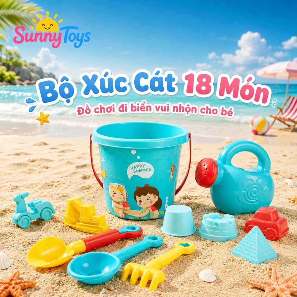 Bộ Xúc Cát Hình Vịt Xanh 18 Chi Tiết SunnyToys  - Đồ Chơi Đi Biển Cho Bé Vui Chơi
