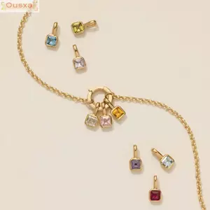 Vòng cổ đá sinh sản OUSXA, Mặt dây chuyền đá vuông nhiều màu bằng thép không gỉ, Mặt dây chuyền thiết kế Zirconia đầy màu sắc dành cho nữ