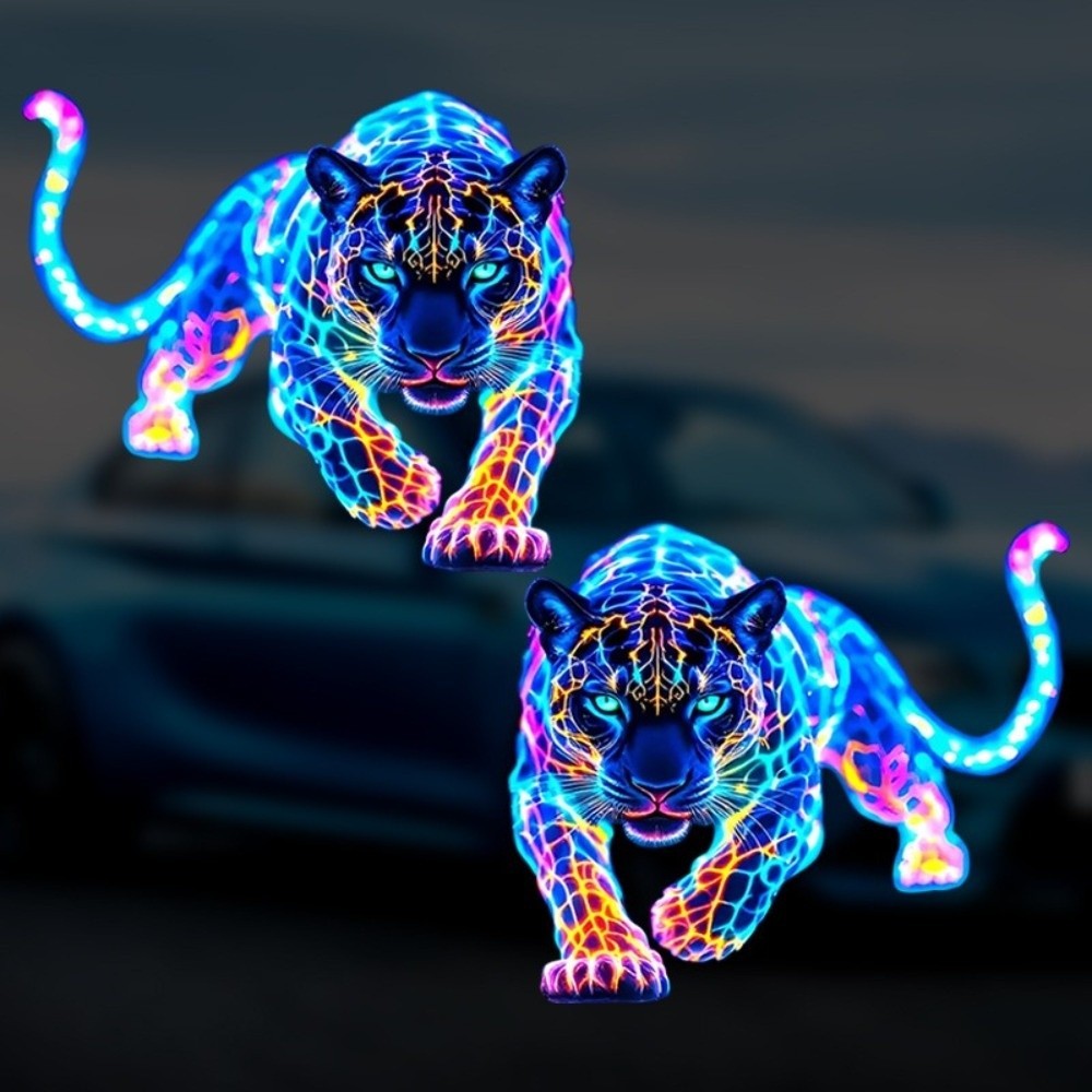 HIGHVIEWLS Neon Leopard Nhãn Dán Xe Hơi, Decal Động Vật Trang Trí Nhiều Màu Sắc, Phụ Kiện Ô Tô Chống Thấm Nước Tự Dính Trang Trí Cửa Sổ Miếng Dán