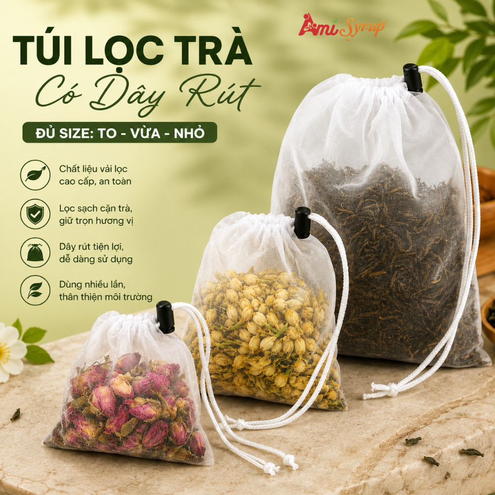 Túi Lọc Trà Có Dây Rút Đủ Size To, Vừa, Nhỏ Lọc Sạch Bã Trà, Thảo Mộc Tiện Lợi, Chuyên Nghiệp