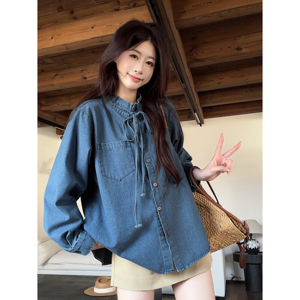 SUXI Mùa hè mới dành cho nữ phong cách Hàn Quốc Áo sơ mi Denim dài tay 2606012