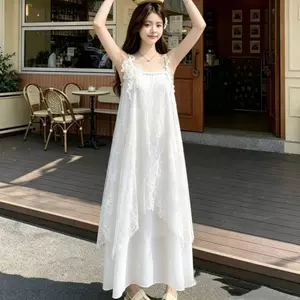 Mùa hè kiểu Pháp Phong cách mới Công nghiệp nặng Lưới không đều Váy dài Váy nữ
