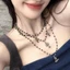 Vòng cổ mặt dây chuyền chữ thập Gothic cổ điển cho phong cách Y2K | Vòng cổ có thể điều chỉnh đính cườm bạc đen xếp chồng bốn lớp, dành cho bữa tiệc hàng ngày