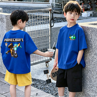 (1-12 tuổi) Áo thun ngắn tay cổ tròn bằng cotton in hình hoạt hình vui nhộn "Minecraft" dành cho bé trai