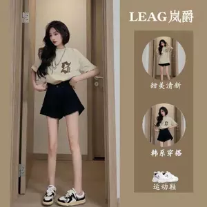Bộ đồ tươi mát mùa hè dành cho nữ sinh viên dáng rộng in đơn giản Quần Short ống rộng có tay cao