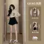 Bộ đồ tươi mát mùa hè dành cho nữ sinh viên dáng rộng in đơn giản Quần Short ống rộng có tay cao