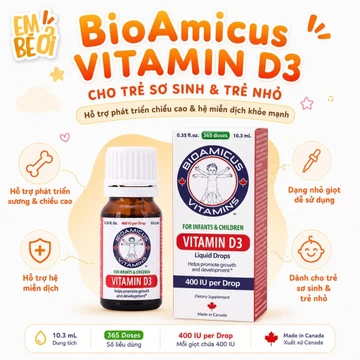 [HÀNG NHẬP KHẨU] BioAmicus Vitamin D3 Cho Trẻ Em 10.3ml Dạng Nhỏ Giọt Hỗ Trợ Bổ Sung Vitamin D3
