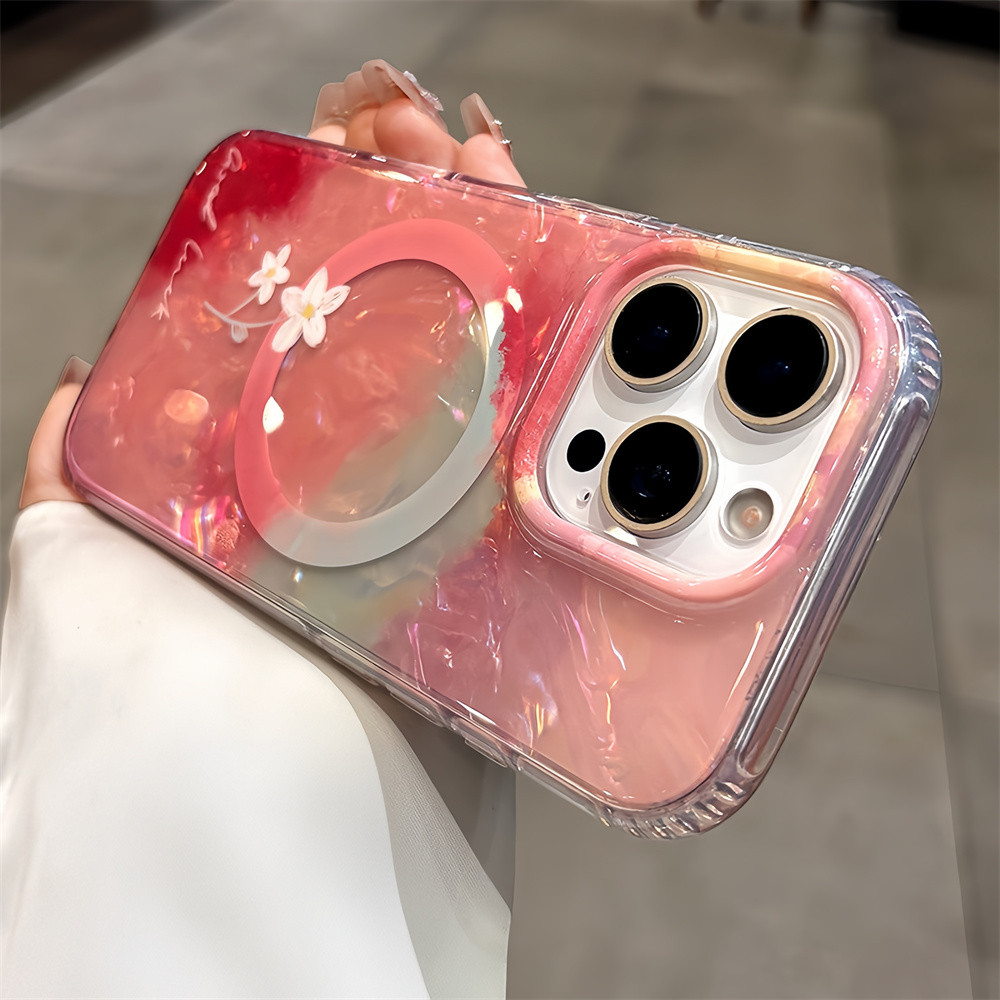 Ốp điện thoại từ tính gợn nước nhuộm cho iPhone 17 Pro Max 16 13 14 15 pro max Bảo vệ ống kính chống rơi Vỏ cứng bảo vệ điện thoại