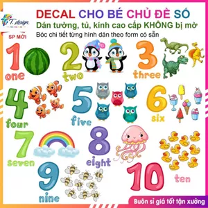 "Giảm giá Decal dán tường SP MỚI cho bé học nhận biết số 1-10, chất liệu giấy cao cấp"