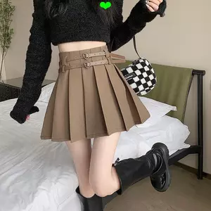 Váy có sẵn Thắt lưng đôi Váy xếp ly nữ phong cách Preppy thon gọn hơn Thiết kế váy ngắn Cảm giác eo cao chữ a S