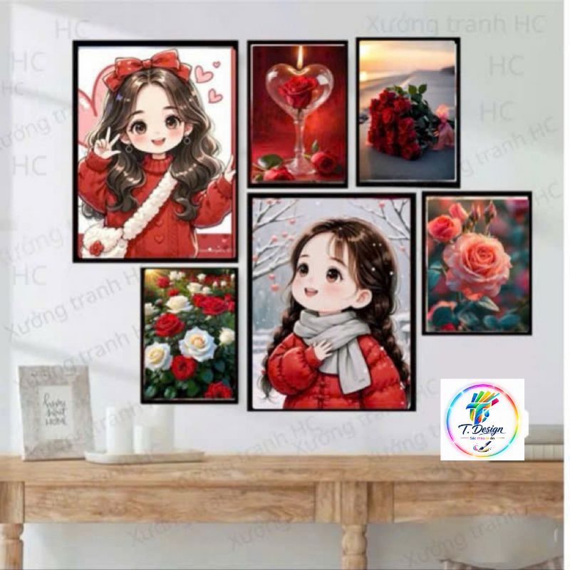 Bộ 6 Tranh decor dễ thương cho cô nàng, hoa xinh để trang trí phòng và tường đẹp.