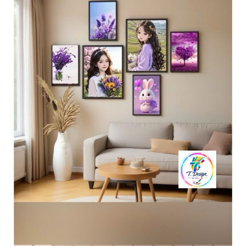 Bộ 6 tranh decor phòng ngủ fomex 5mm, đi kèm băng keo lụa bóng dễ dàng trang trí.