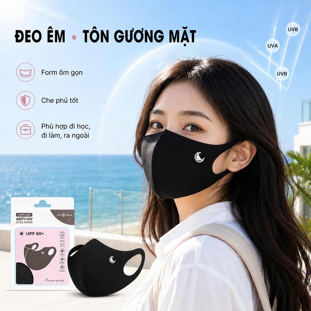 COMBO 4 Chiếc Khẩu trang ANTI UV cool mask Unicare Chống Nắng 1 lớp thoáng nhẹ, chống tia UV-UPF50+