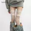 AqToCna Nữ Gợi Cảm Ren Hoa Fishnet Stoings Trang Phục JK Gothic Đùi Cao Sos Lưới Nylon Thoáng Khí Trên Đầu Gối Stoings AqToCna
