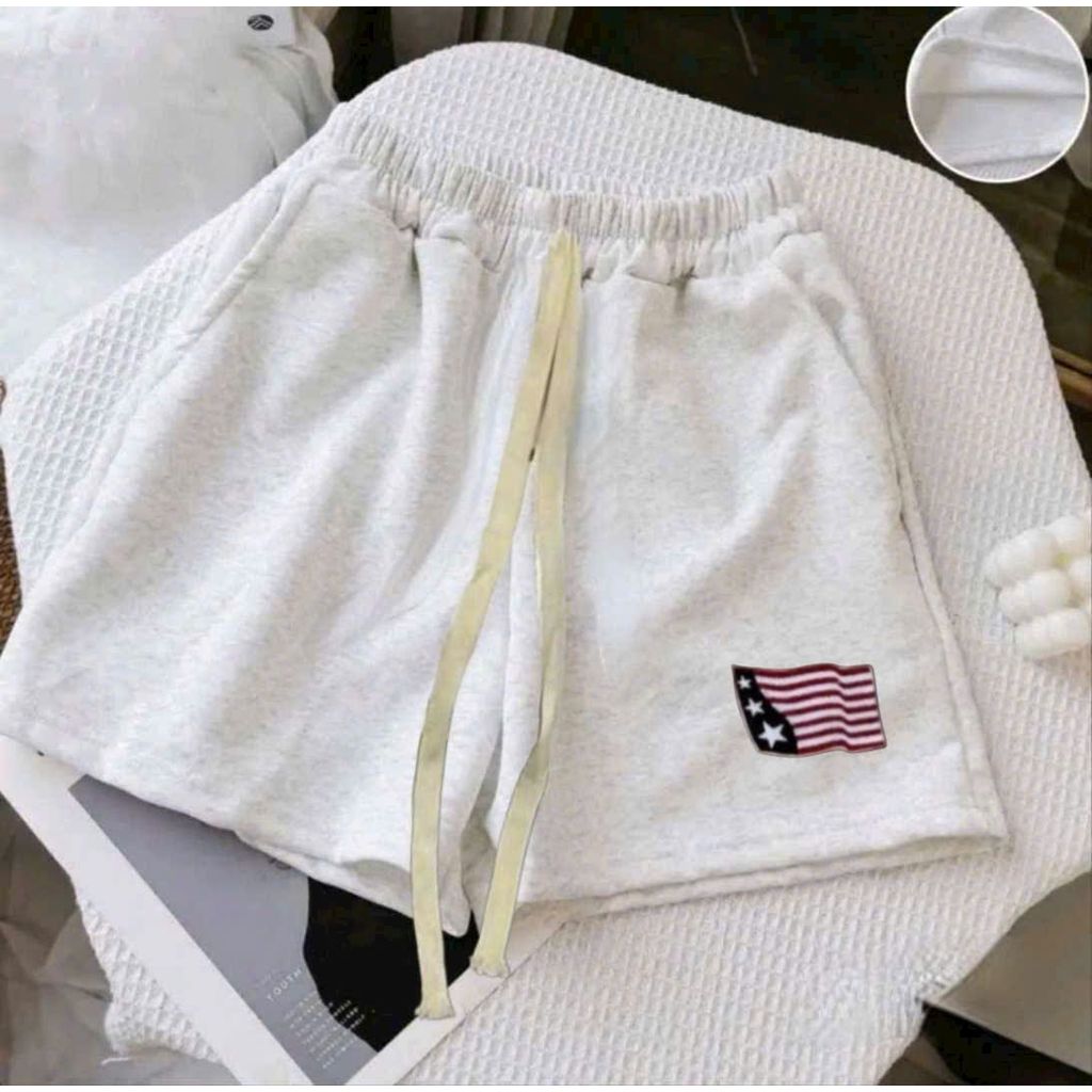 Quần đùi cộc short 2 da ép Hàn L1 chất dày, form đứng, trẻ trung, hình lá cờ mỹ -chang3158