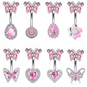 HNKMP Thép không gỉ tinh tế Hồng Zircon Bướm Rốn Nhẫn Trang Sức Cơ Thể Gợi Cảm Cho Nữ Bé Gái Thời Trang Nút Bụng Nhẫn Quà Tặng.