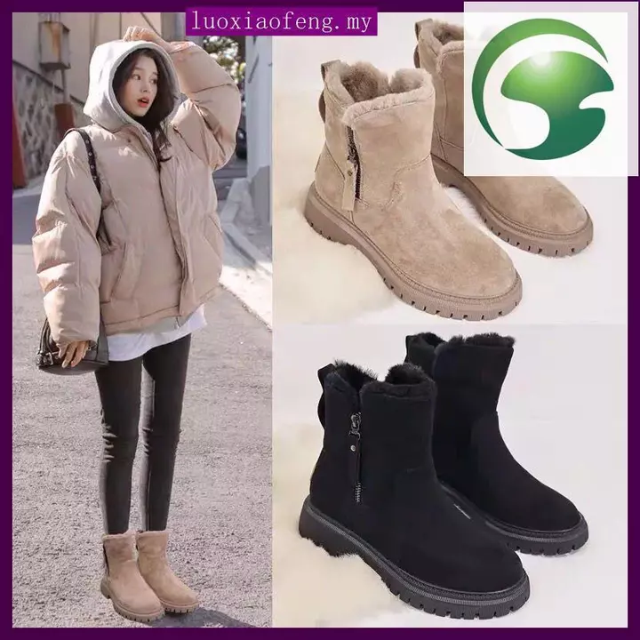 Giày bốt sàn AH2 dành cho nữ, giày nhung nữ, bốt ấm áp, giày cotton dày, bốt nữ Đông Bắc Giày bốt sàn cho nữ, giày nhung nữ, bốt ấm áp