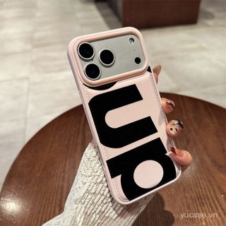 Ốp điện thoại họa tiết da vải thiều Phong cách hợp thời trang Biểu tượng đen tiếng Anh Thích hợp cho iPhone 15promax 16pro 17 16 15 14 pro max 11promax 12promax 17pro Vỏ chống sốc