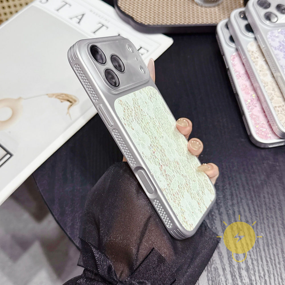 Phone Case For iPhone 17 Pro Max 16 15 14 TPU Lace Glitter Powder Heat Dissipation Glitter Powder Aesthetic Korean Cute