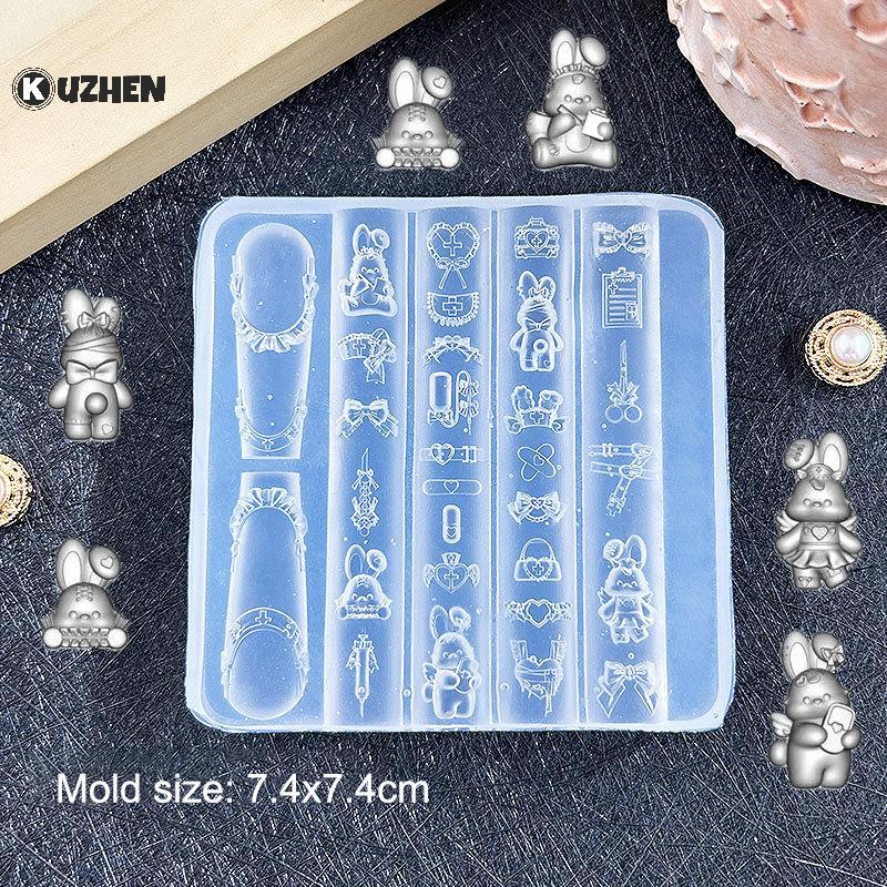 KUZHEN 3D Khuôn Làm Móng Tay Silicon Dụng Cụ Làm Móng Hoạt Hình Nơ Thỏ Khung Đá Quý Móng Tay Quyến Rũ Khuôn Móng Tay Phụ Kiện Nghệ Thuật Móng Tay Đồ Dùng HOT