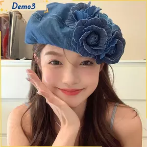 Mũ Họa Sĩ Cotton, Mũ Nồi Lông Tơ Camellia Hợp Thời Trang, Mũ Nồi Hoa Thường Ngày Xuân Hè Màu Denim