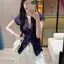 AN.MART Mùa Hè Nút Pháp V-ne Ren-up Slit Tay Ngắn Mỏng Dệt Kim Áo Thun Nữ VN