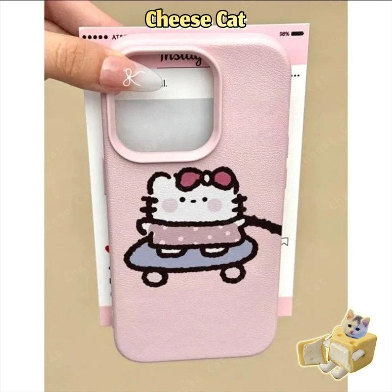 Ốp điện thoại cặp đôi mèo con và cún con ván trượt dễ thương cho iPhone 14 13 15 16 17 Pro Max 11 12 Pro Xs Max XR 7Plus