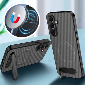 Ốp Điện Thoại Giá Đỡ Bằng Sợi Carbon Cho Samsung Galaxy A57 A37 A17 A07 5G 4G Vỏ Vòng Sạc Từ Tính Chống Vân Tay Ốp Lưng Mỏng Samsunga57 Samsunga37