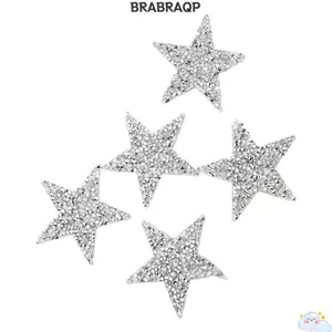 BRBRAA 5 Miếng Dán Kim Cương Giả, Bạc Thạch Anh 6cm Ngôi Sao Sắt Trên Miếng Dán, Bling Nóng Chảy Dính Táo Miếng Dán Quần Áo DIY