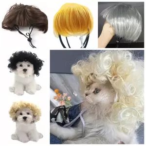 DELMER Bộ Tóc Giả Thú Cưng, Đạo Cụ Cosplay Chụp Ảnh Chó Mèo Đeo Chéo Tóc, Đạo Cụ Vui Nhộn DIY Mũ Halloowen Giáng Sinh Prank Đồ Dùng Cho Thú Cưng