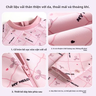 Đồ bơi liền thân tay dài cho bé gái - Họa tiết dễ thương, quần đùi, nhanh khô đi biển mùa hè