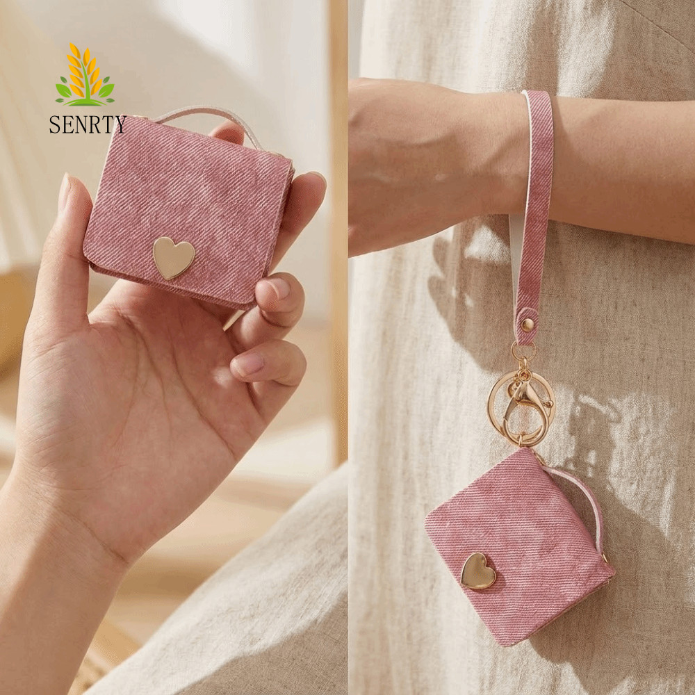 Túi đựng chìa khóa SENRTY, Ví đựng tiền xu Mini Ins, Mặt dây ba lô Trái tim bằng da PU Hộp đựng tai nghe sáng tạo Hộp đựng môi
