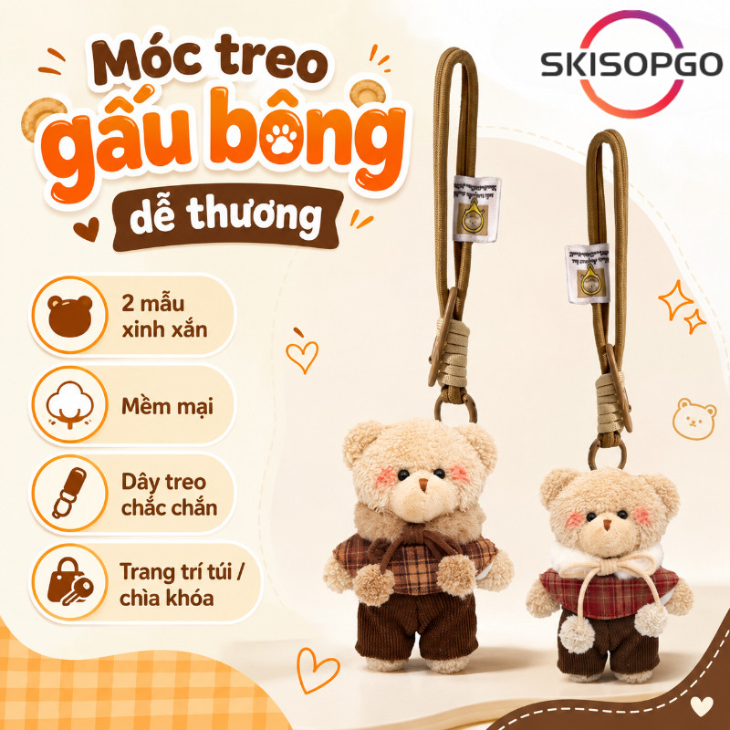 【SKISOPGO】Mặt dây chuyền túi gấu dễ thương,Mặt dây chuyền túi búp bê sang trọng dễ thương,Sáng Tạo Túi Trang Trí